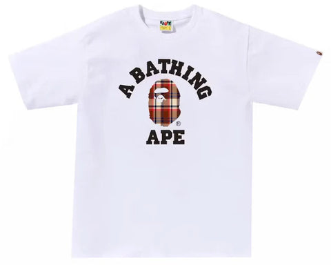 BAPE Check College Tee 'White/Red'